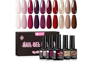 UR SUGAR Esmalte Semipermanente,10 Colors otoño esmalte Beige Rojo Morado Oscuro Marrón Dorado Morado Glitter Kit Pintauñas Semipermanentes Soak Off Nail Art Manicure Salon