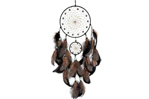 Donko Brown and Black Dream Catcher Wall Decor Feather Dream Catchers with Luminous Bead Handmade Dreamcatcher Wall Hanging Ornament for Bedroom Living Room Home Decor