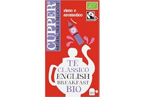 CUPPER Tè Classico English Breakfast Biologico Fairtrade, Tè Nero Ricco e Aromatico, Ingredienti da Agricoltura Biologica, Filtri 100% Biodegradabili, Confezione da 20 Bustine