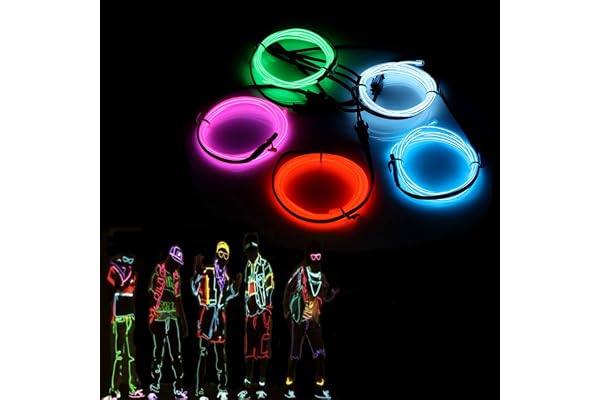 Sunboia 5x1M Fil Néon à Pile EL Câble Guirlande Lumineuses 3 Mode Éclairage Fix Clignotant Stroboscope Tube Fluo El Wire Déco Vêtement Festif Soirée Fête Mariage Voiture Vélo Intérieur (5 Couleur)