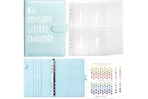 ADZT'S 100 Umschläge Geld sparen Herausforderung Ordner mit Zahlen A5 Größe Sparen Lederbinder mit Geldumschlägen, Budget Binder zum Planen und Sparen von $5050 Blau