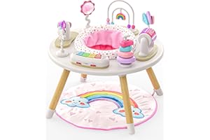 Move2Play 4-in-1 Baby Activity Center | Montessori-Inspired Design | 8 Interactive Toys | Tummy Time, Exersaucer, Jumper | 3-6+ Month Must Have | Baby Essential (Rainbow Mat)
