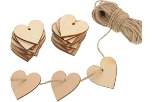 OUTUS 100 Pieces Wood Heart Blank Wooden Heart Embellishments 40 mm with 10 m Natural Twine for Wedding DIY Arts Crafts Card Making Valentine Decoration