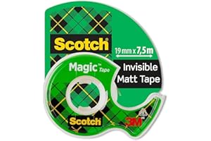Scotch Magic Tape, 1 Roll on Handheld Dispenser , 19 mm x 7.5 m - Invisible Tape, For Christmas Gift Wrapping, Labelling Christmas Cards and Presents, Essential Christmas Supplies​