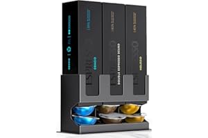 GALVANOX Dispensador de cápsulas diseñado para cápsulas Nespresso Vertuo (soporte para 3 cajas), soporte organizador independiente para encimera, base de acero antideslizante, dispensa 3 sabores de