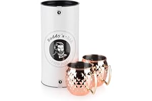 Buddy´s Bar - 2 Tazas de Mula de Moscú, 500 ml, Tazas de Acero Inoxidable de Calidad con Estructura de piña, Taza de cóctel Incl. Caja de Regalo, Juego de 2, Acero Inoxidable Antiguo