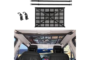FIUHP Filet Rangement pour Toit Voiture, 90 cm x 65 cm Filet Toit Voiture Intérieur avec 2 Crochets, Organiseur Universel Voiture Filet Elastique pour Camping Car Jeep Van SUV