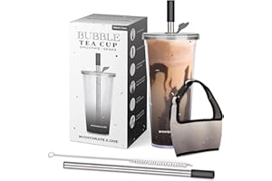 HYDRATE 2.ONE Bubble Tea kubek do herbaty ze słomką, kubek do boba, smoothie, mrożonej kawy, shake mleczny – 700 ml, z podwójnymi ściankami, izolowany, bez BPA, plastikowy kubek, szczelny