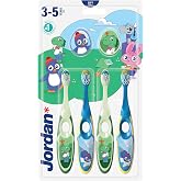Jordan | Step 2 | Kids Toothbrush for Ages 3-5 | Soft Bristles, Ergonomic Dual Handle and BPA Free | Blue/Green | Pack of 4