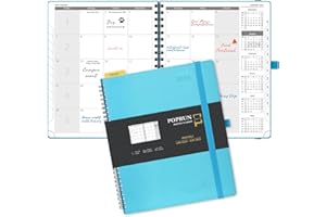 ‎POPRUN POPRUN Kalender 2024 Monatsplaner 26,5 x 21,5 cm Auf Englisch - 18 Monate Monatskalender Ringbuch (Jan 2024 - Jun 2025) - 1 Monat 4 Seiten, 112 Seiten, 100 GSM Papier, PU-Leder - Blaugrün