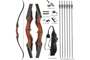 TOPARCHERY Archery 60" Takedown Hunting Recurve Bow and Arrow Set for Adults Practice Competition Longbow Kit with 6pcs Fiberglass Arrows Right Hand Black