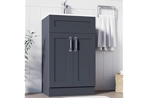 BELOFAY 500mm Floor Standing Bathroom Vanity Unit With Basin - Laquered Cloakroom Vanity Unit with 1 Tap Hole Ceramic Basin and Soft Close Hinges, WASTE INCLUDED (Crawley Grey)
