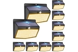 Peasur Luz Solar Exterior【10 Paquete/138 LED/3 Modos】 Luces Solares Led Blanco Cálido IP65 Impermeable Focos LED Solares Jardin, Farolas Potente para