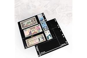 MUROAD Pagine di valuta a 3 Tasche, 10 Pagine 60 Tasche Porta Banconote Fogli di Ricarica per Collezionisti, Manicotti di riempimento a 9 Fori per Il Raccoglitore da Collezione Forniture