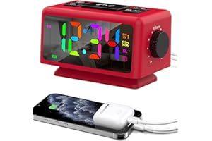 ThreeH RGB Alarm Clock with Radio 11 Colors Time Display 12 Levels Volume & Brightness Adjustable Sleep Sound Machine with 2 USB Charging Ports Red