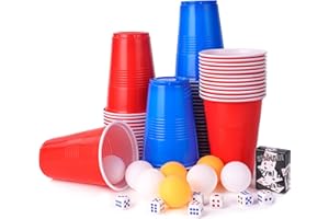 OSDUE Beer Jouer Pong Kit, Jeux à Boire Gobelets, 60 Tasses et 10 Balles, avec des Dés et des Cartes à Jouer, Réutilisables, pour Barbecue, Camping Jeu, Jeu à Boire