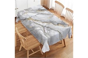 Walmsco Tablecloth Grey Gold Marble Print Decor For Dining Room Kitchen Rectangular Table Cover 132 * 178cm