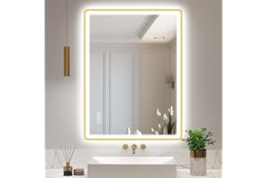 STARLEAD 600x800 mm Gold-Bathroom-Mirror-with-LED-Lights, LED-Bathroom-Mirror-Wall-Mounted with Bluetooth, Anti-fog, 3 Colours Dimmable, Memory Function, IP44, Tempered Glass, Horizontal/Vertical