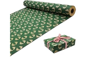 DOJoykey Rouleau de papier d'emballage cadeau, 43 cm x 15 m, grand rouleau de papier d'emballage de Noël, papier kraft recyclable pour emballage cadeau de Noël, décoration de fête