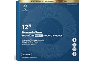 HumminGuru Vinyl record sleeves (12" Master Inner Sleeves) | Arkivrispapper fodrad huvudärm. Antistatisk 3-lagers skivhylsa, syrafri tjock HDPE 3+1 lager i 7 mil, 50-pack