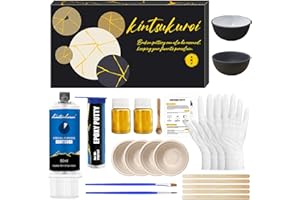 KINTSUKUROI Kit di riparazione Kintsugi oro, kintsugi repair kit, ripara Ceramiche rotte con polvere d'oro e stucco epossidic, per principianti che restaurano regali significativi, Con 2 tazze di pratica