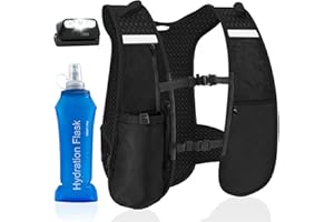 GGIE Running Vest for Women Men - Functional Hydration Vest with LED Light, Phone Pouch, Adjustable Reflective Vest Backpack with 500ml Water Bottle for Outdoor Activities