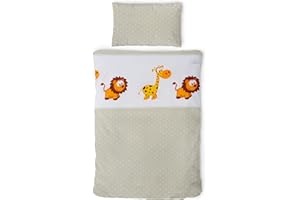 ‎GRÄFENSTAYN Gräfenstayn® 2-TLG. Kinderbettwäsche Set mit Tiermotiv und integriertem Reißverschluss - aus 100% Baumwolle (Renforce-Qualität) - Deckenbezug 135x100cm und Kissenbezug 60x40cm (Giraffe & Löwe)