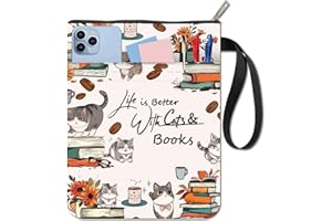 CRASPIRE Cat Book Sleeve Copertine per Libri in Fiore Protezione per Libri in brossura Copertina per Libri in Tessuto Lavabile con Cerniera e Tasca Extra per Gli Amanti dei Libri Regali per Compagni
