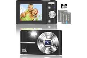 TEXLINEY Digital Camera,1080P 50MP Vlogging Camera with 16X Digital Zoom,Compact Camera with 32GB SD Card and 2 Batteries,Portable Mini Camera for Photography,TiktokYoutube,Teens,Kids,Beginners (Black)