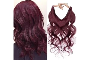 SEGO Extension Capelli Veri Filo Invisibile Mossi Ricci No Clip Fascia Unica Regolabile Remy Human Hair Naturali 3/4 Full Head 60g (40cm, 99J Rosso Borgogna)