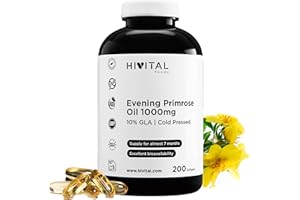 HIVITAL FOODS Nachtkerzenöl 1000 mg mit 10% Omega 6 GLA. 200 Perlen aus kaltgepresstem Naturöl. Bei einer Behandlung von mehr als 6 Monaten. Enthält 10% GLA und Vitamin E. Hergestellt von HIVITAL