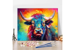 TISHIRON Cow Paint by Number Kits, Paint by Numbers for Adults Kids Beginner, Abstract Colourful Animal Oil Painting by Numbers on Canvas with Brushes and Pigment, 16x20 Inch, Frameless