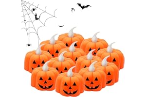 JYPS 12PCS Halloween Bougies Led, Bougies Chauffe-Plat Citrouille, Decoration Halloween Led,Citrouille Lumineuse, Fausse Bougie Halloween,Citrouille de Décoration pour Intérieur/Extérieur/Fête
