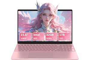 Auusda Ordinateur Portable 15.6 Pouces, 32 Go de RAM DDR4 1 to SSD,Celeron N95(jusqu'à 3,40 GHz),avec déverrouillage des Empreintes digitales, Webcam, 1920 x 1080 IPS,Pc Portable Pas Cher-Rose