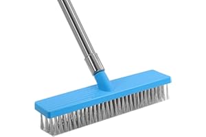 Newthinking Heavy Duty Yard Wire Broom with 63Inch Long Handle, 12Inch Hard Metal Wire Brush for Removing Weed, Moss Algae, Outdoor Yard Scrubbing Brush for Patio, Deck, Garden