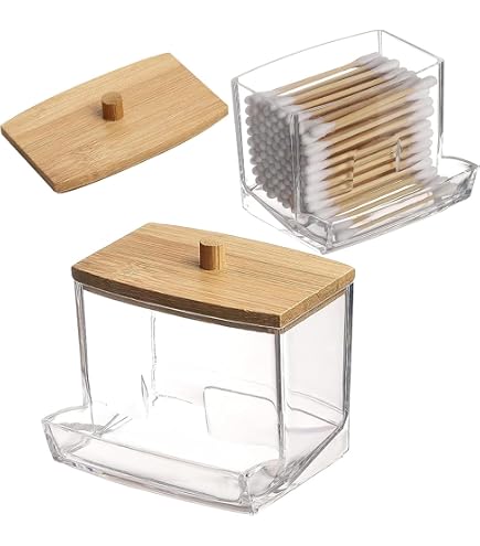 Distributeur Coton Bambou Orion - Récipient Acrylique 9.5x9.5x7.5cm Pour Tampons Cosmétiques