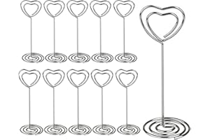 DISDAIN Table Number Folder Wedding Banquet Table Business Card Holder Memo Photo Holder Suitable for Parties Banquets Offices,12-Piece Set (Silver, Heart Shape)