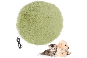 Cyrank Heated Cat Bed, 40cm Plush Donut Dog Bed Soft and Fluffy Cuddler Pet Cushion Electric Blanket Calming Round Pet Bed Heating Pad Puppy Beds for Small Pet(Green)