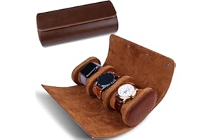 RoYiio Boîte à montres cylindrique à 3 emplacements - Étui de voyage vintage pour hommes et femmes - Version améliorée marron