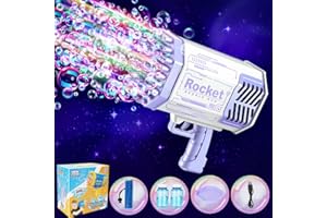 PEKOIU Seifenblasenpistole Bazooka Bubble Gun, 69 Löcher Seifenblasen Luftblasen Maschine Seifenblasenmaschine Pistole Kinder, Elektrische Bubble Machine Gun Mit Lichtern, Bubbleblower für Hochzeit (Violett)
