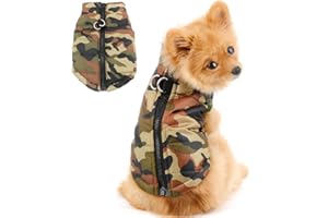 PAIDEFUL Abrigo Acolchado de Invierno Impermeable para Perros Pequeños Chaleco Chaqueta Arnés con Anillo en D Chihuahua Ropa Clima frío Gatos Traje de Nieve para Mascotas A Prueba de Viento Camuflaje