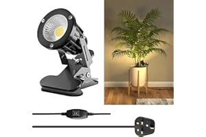 HomiShine LED Clip on Spot Light with On/Off Switch, IP65 Waterproof Plug in Spot Lights Plant Uplighters for Indoor Outdoor, 7W Clamp Lamp Garden Spotlight Mains Powered, 2M Cord, Warm White