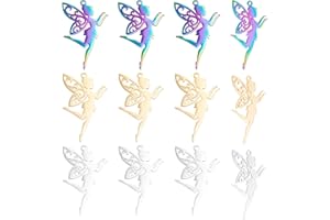DICOSMETIC 12pcs 3 couleurs Fée Pendentifs Doré Coloré Fée Ange Pendentif à Breloques avec Acier Inoxydable Pendentifs pour Collier Bricolage Artisanat Fabrication de Bijoux, Trou de 1.8 mm