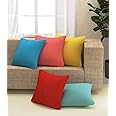 Yellow Weaves Cotton Canvas Decorative Cushion Covers, (16 X 16 Inches), Set Of 5, Multicolour, 250 tc