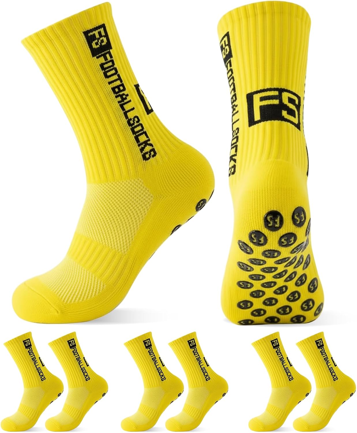 Yanrunce 3 pares de calcetines de fútbol antideslizantes para hombre, mujer, niños, tallas 39-46, calcetines de fútbol, calcetines antideslizantes para fútbol, baloncesto, correr, transpirables