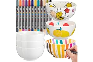 Sinmoe DIY Keramik Bemalen Set 12 in 24 Farben Porzellanstifte Spülmaschinenfest und 6 Keramikschale Keramikstifte mit Doppelspitzezum Bemalen und Verzieren von Töpferwaren, Keramik