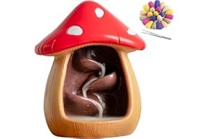 CHUNCHE Cute Mushroom Incense Holder with 60 Incense Cones, Handmade Waterfall Backflow Incense Burner, Nature Theme Incense Burner, Adorable Home Decoration, Cottagecore Decor Accessories(Brown)