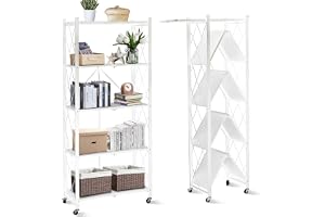 SKY-TOUCH Foldable Storage Shelves 5 Tier, Storage Racks Kitchen Cabinet, Shelf Storage Multipurpose Rack for Living Room Bedroom Kitchen Garage Easy Assembly White 5-shelf