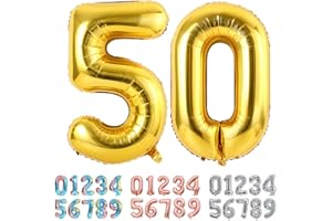 Ponmoo Foil Globo Número 50 Dorado, Gigante Numeros 0 1 2 3 4 5 6 7 8 9 10-19 20-29 30 40 50 60 70 80 90 100, Grande Globos para La Boda Aniversario y Cumpleaños Fiesta Decoración