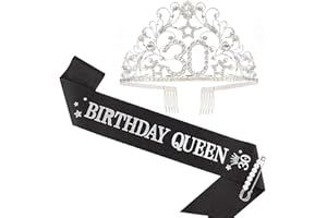 SZHUIHER 30th Birthday Sash and Tiara for Woman, Birthday Sash Crown 30 Birthday Queen Sash for Woman, 30th Birthday Gifts for Happy 30th Birthday Party Favor Supplies